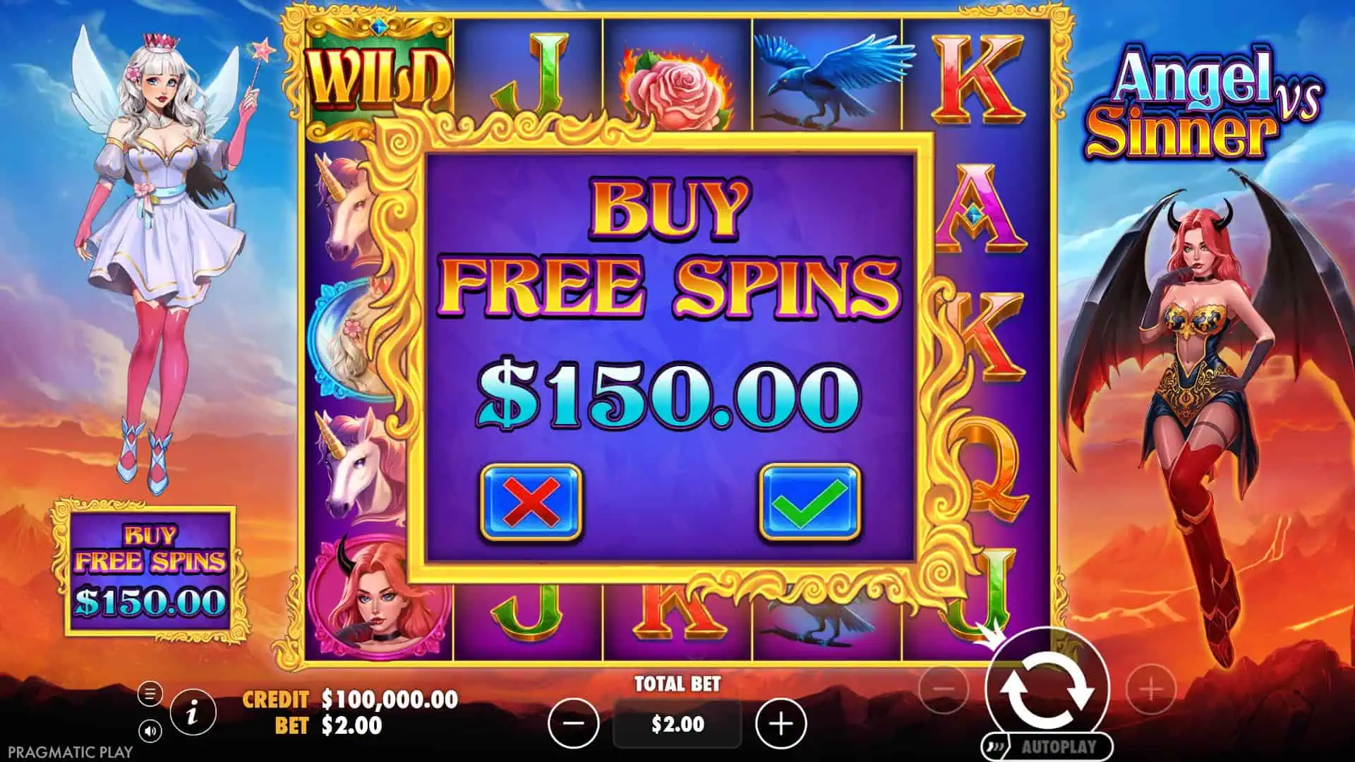 Angel vs Sinner bonus buy menu