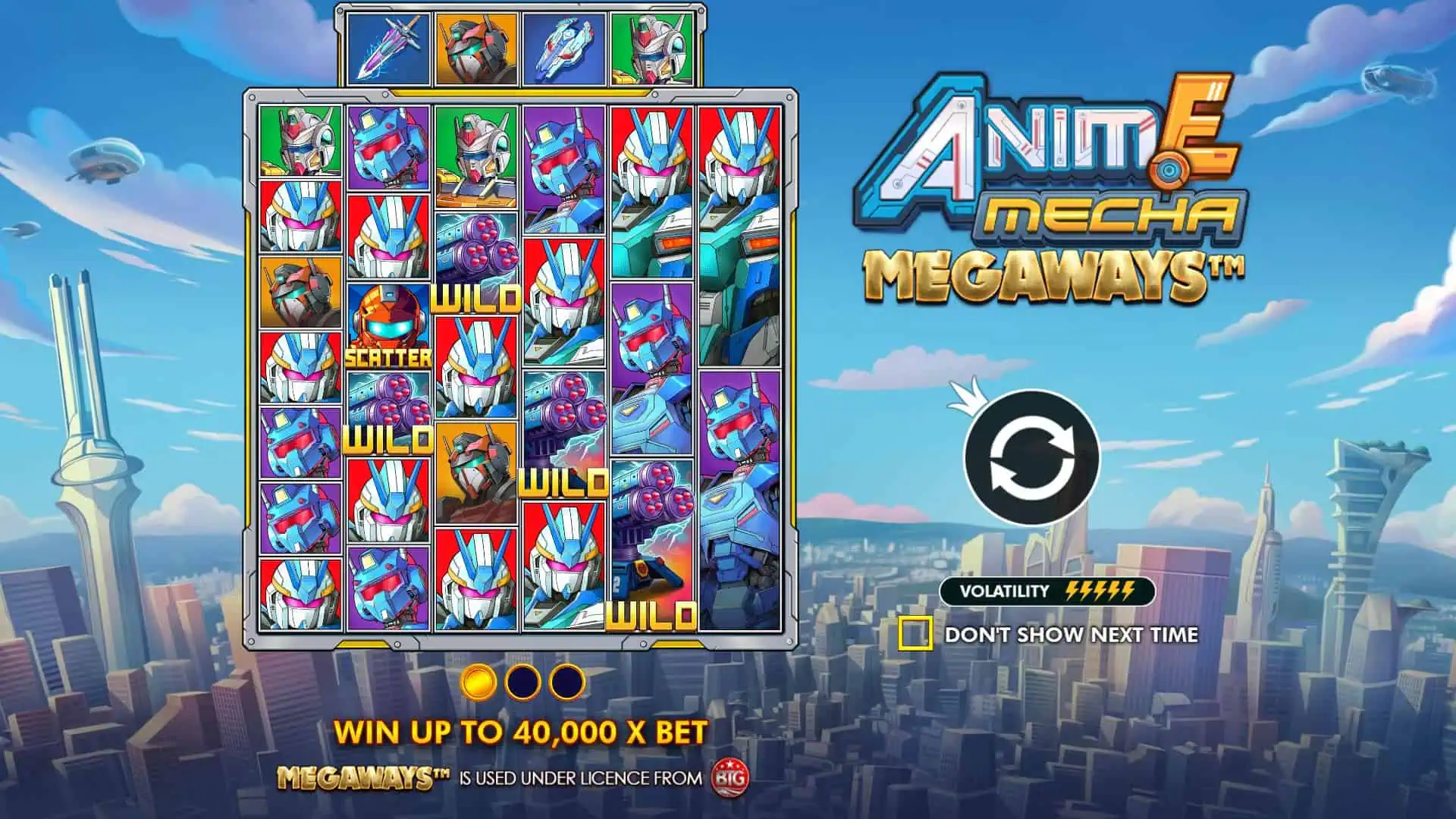 Anime Mecha Megaways slot intro screen