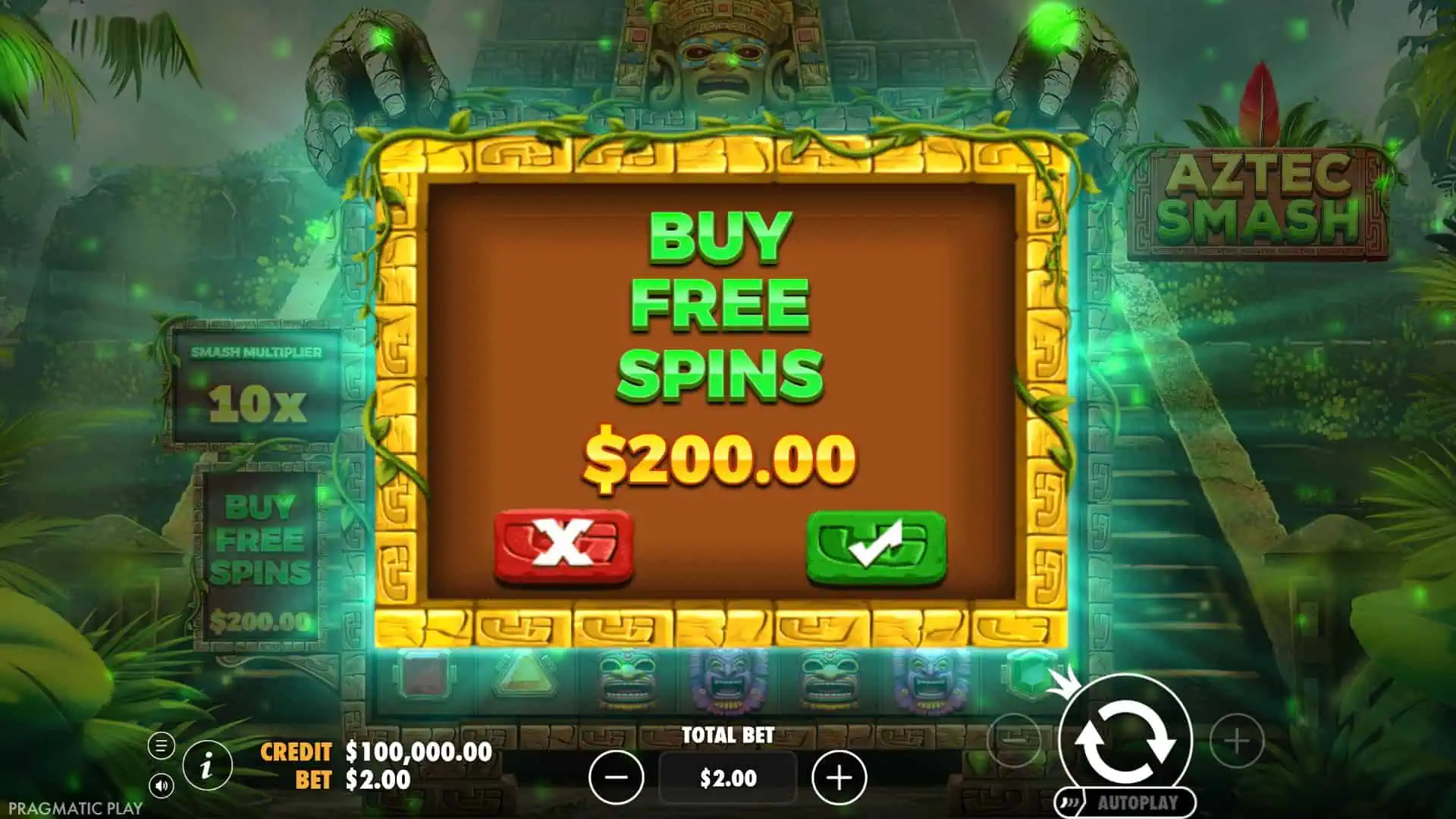 Aztec Smash bonus buy menu