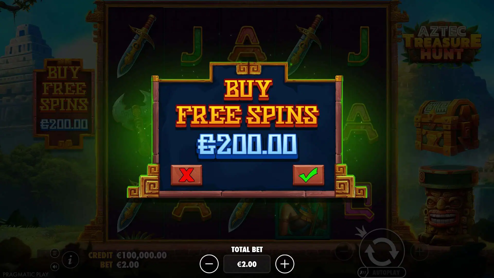 Aztec Treasure Hunt bonus buy menu