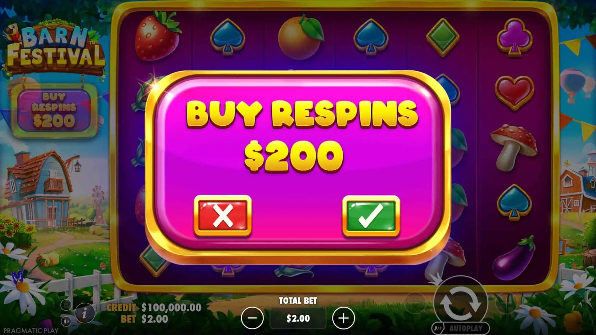Barn Festival bonus buy menu