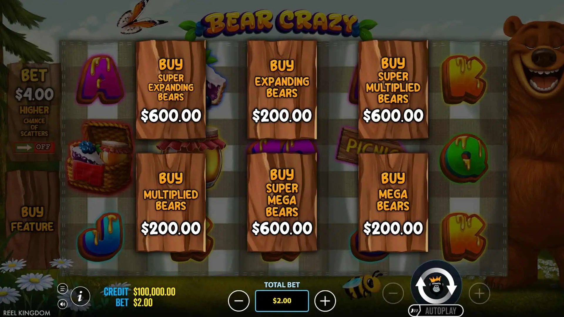Bear Crazy bonus buy menu
