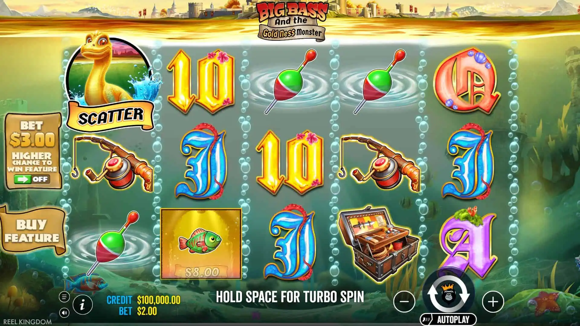 Big Bass and the Gold Ness Monster slot gameplay reels