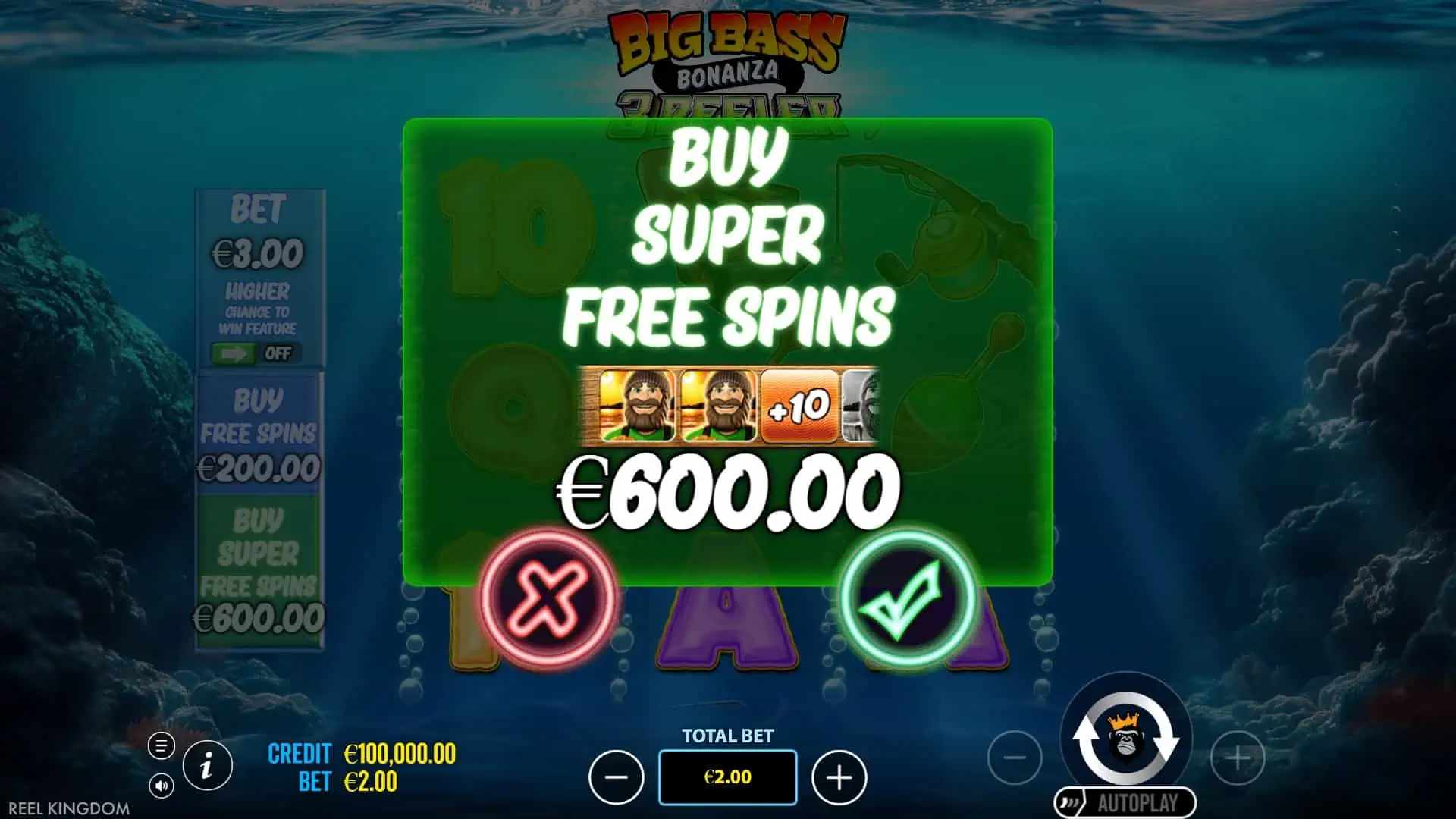 Big Bass Bonanza 3 Reeler bonus buy menu