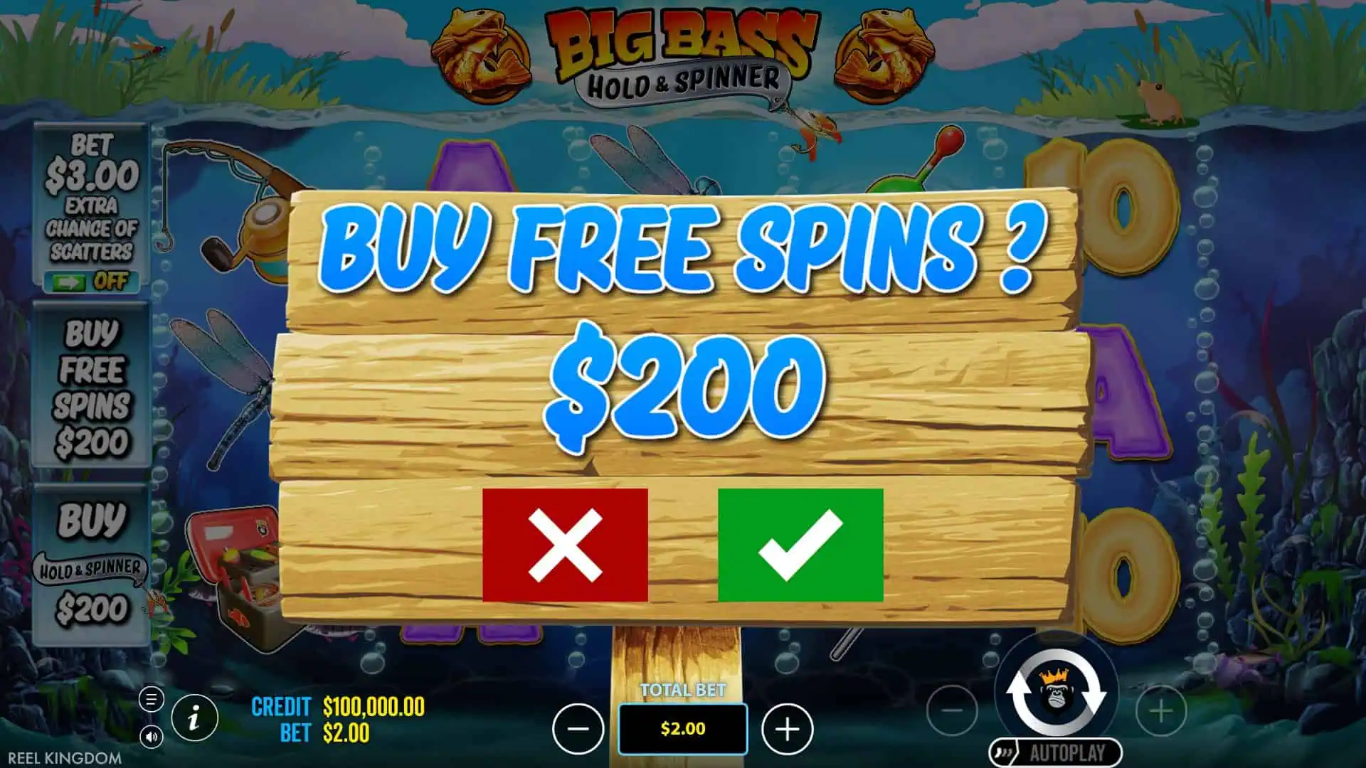 Big Bass Bonanza Hold & Spinner bonus buy menu