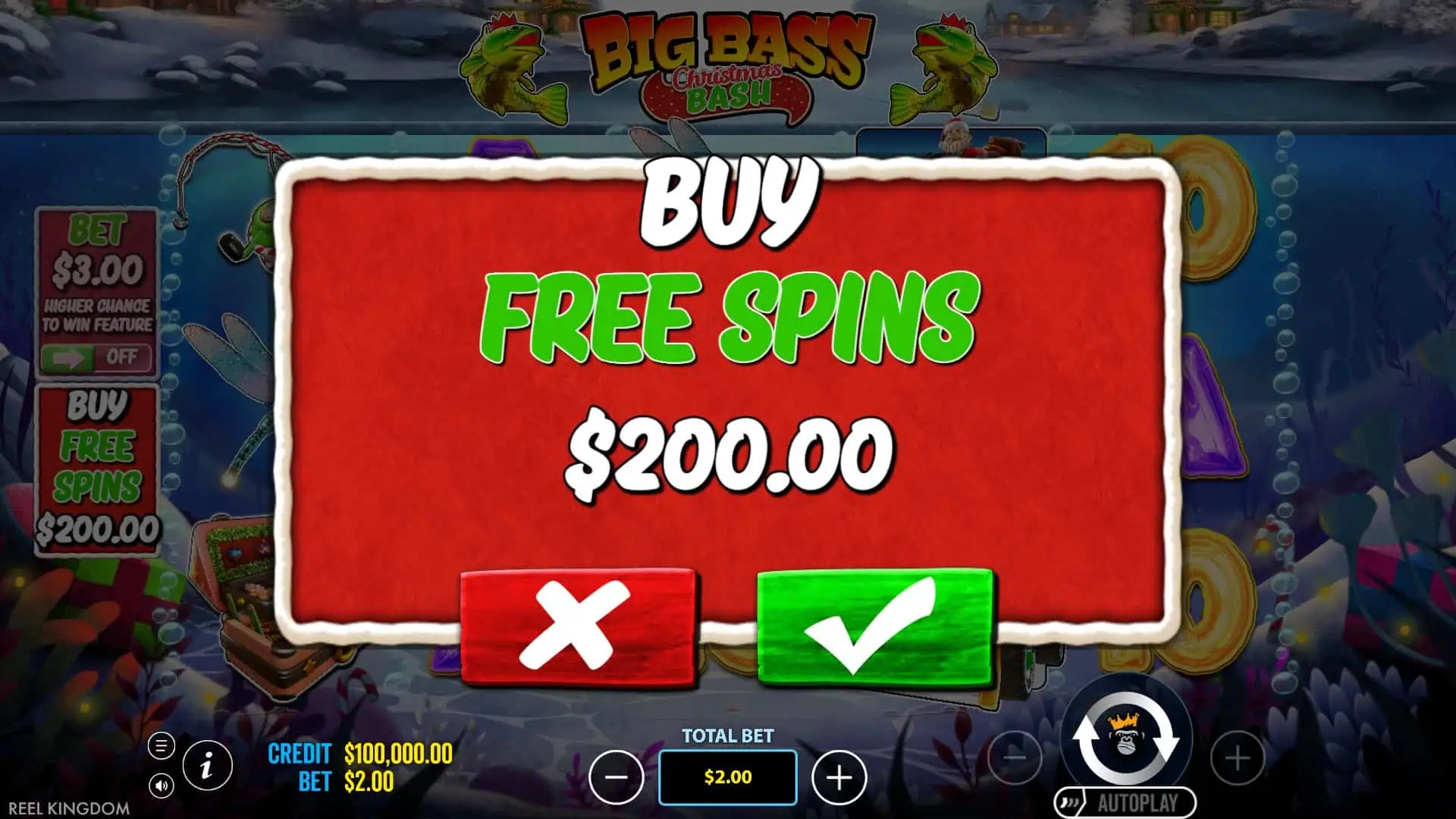 Big Bass Christmas Bash bonus buy menu