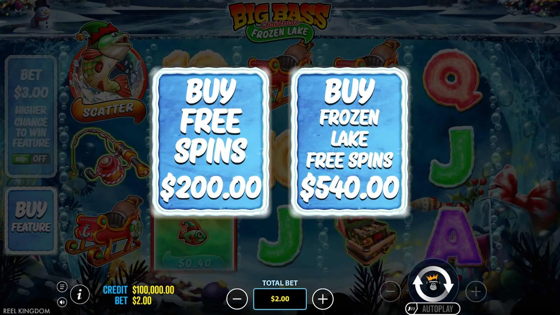 Big Bass Christmas Frozen Lake bonus buy menu