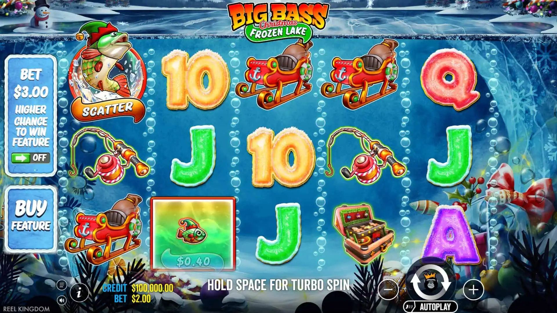 Big Bass Christmas Frozen Lake slot gameplay reels