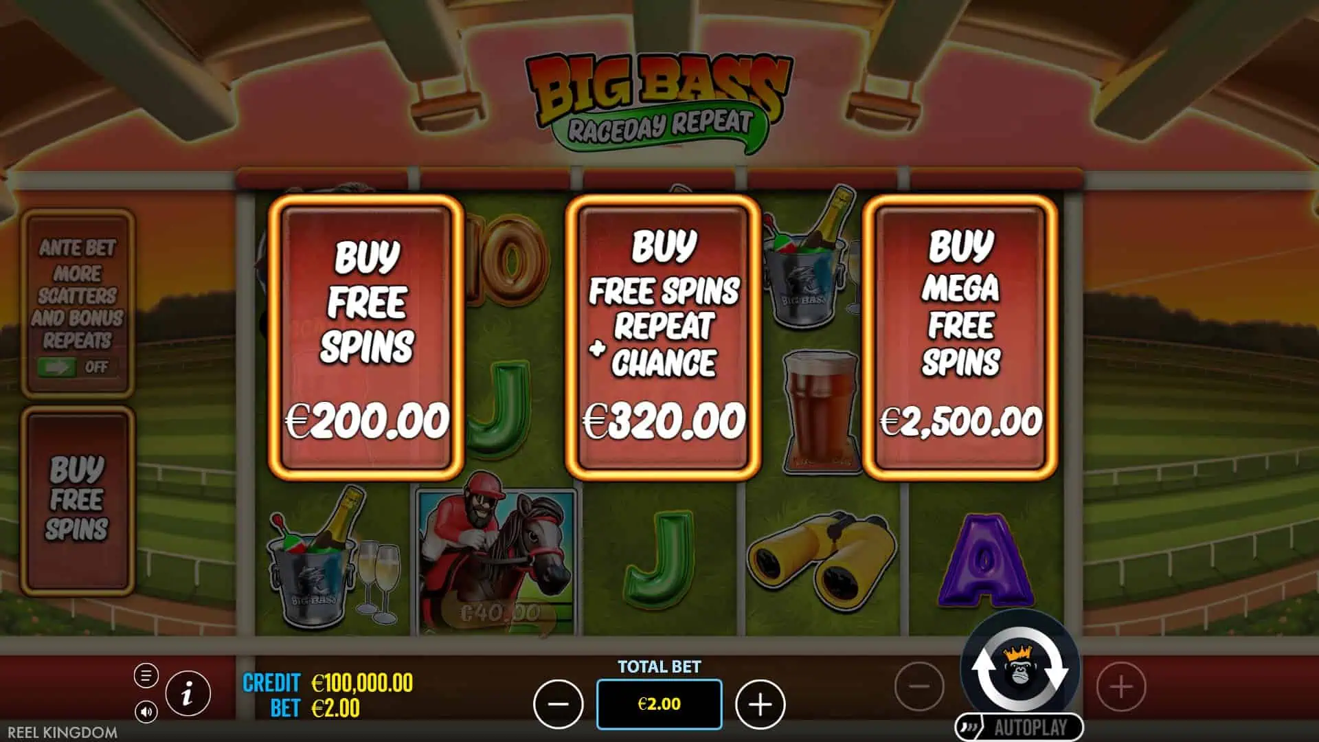 Big Bass Raceday Repeat bonus buy menu