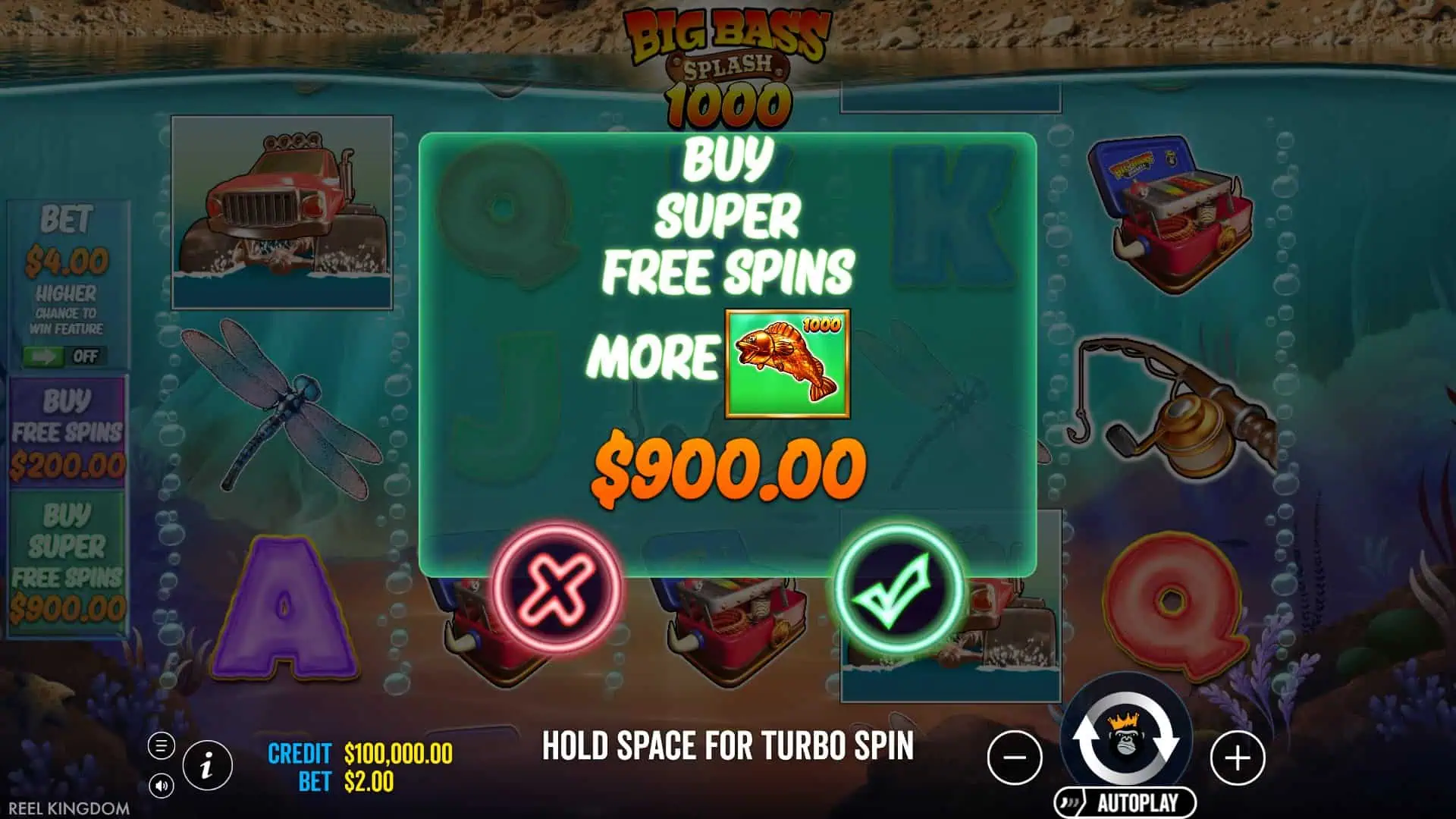 Big Bass Splash 1000 bonus buy menu