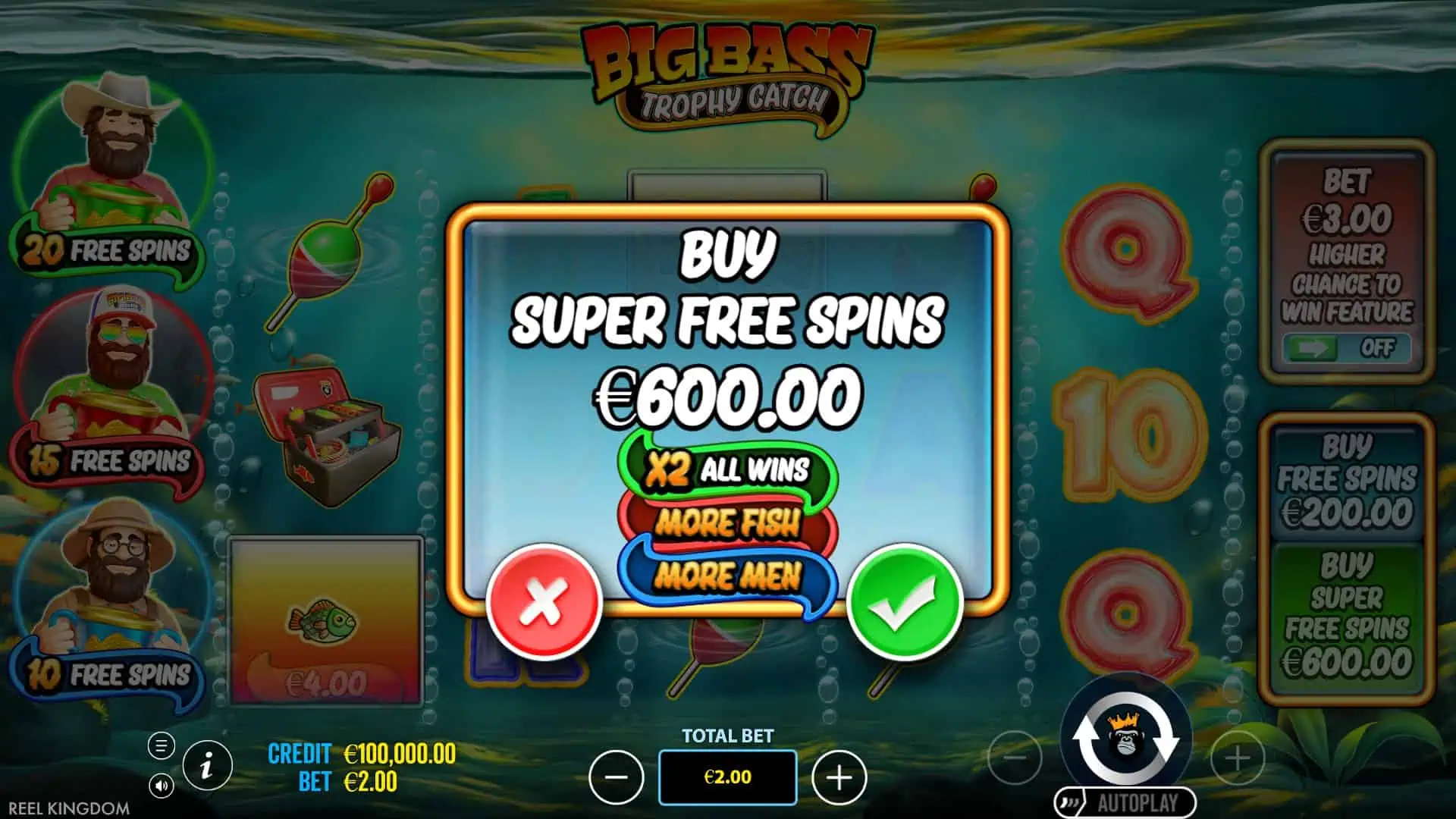 Big Bass Trophy Fishing bonus buy menu
