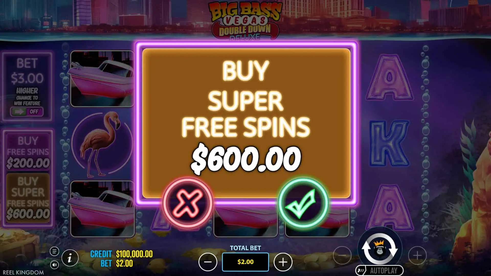 Big Bass Vegas Double Down Deluxe bonus buy menu