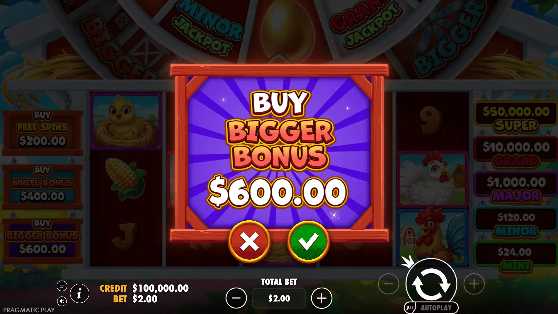 Bigger Barn House Bonanza bonus buy menu
