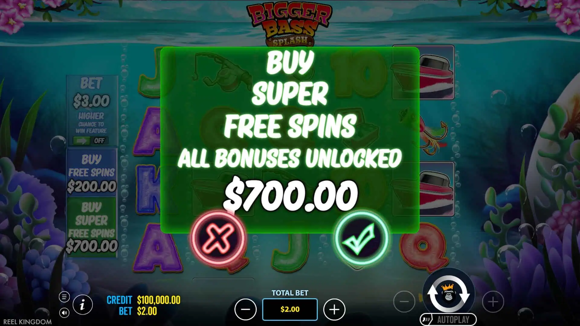 Bigger Bass Splash bonus buy menu