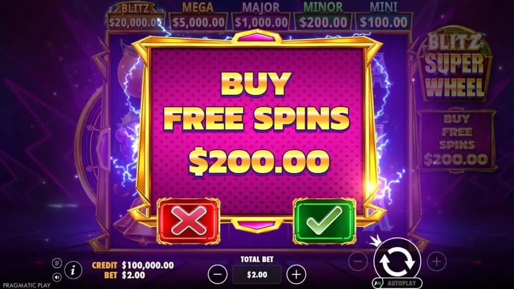 Blitz Super Wheel bonus buy menu