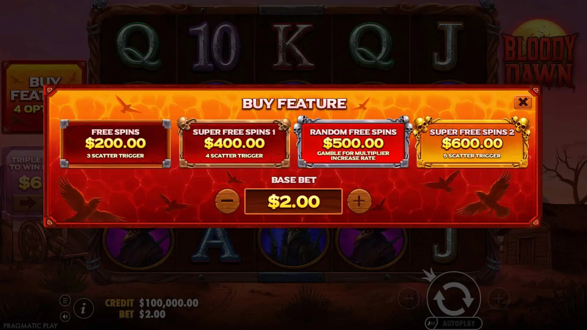 Bloody Dawn bonus buy menu