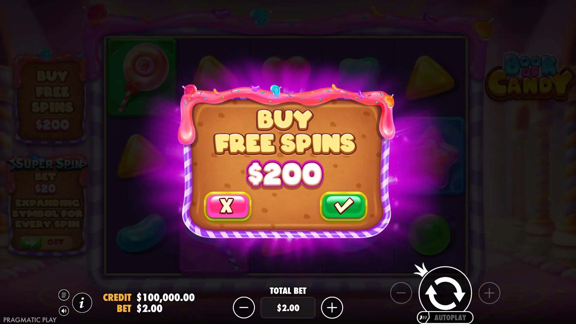 Book of Candy bonus buy menu