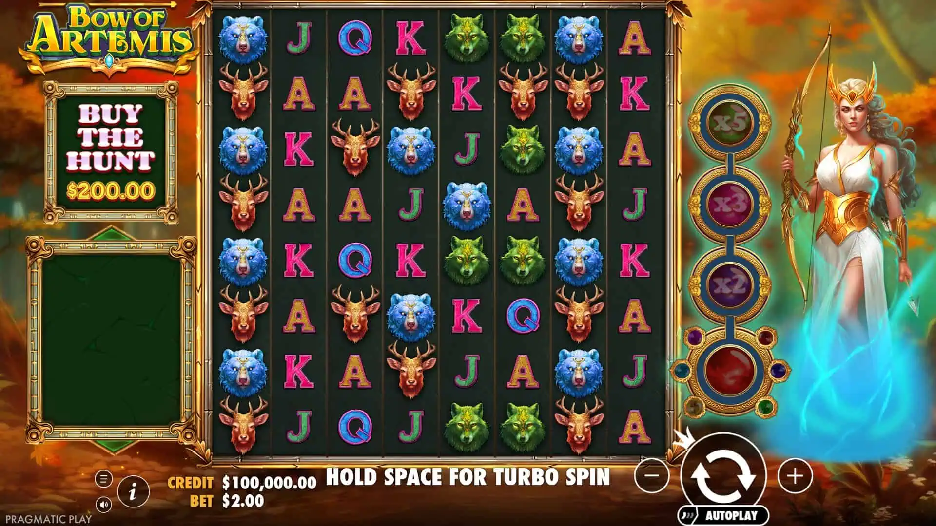 Bow of Artemis Cluster Pays slot gameplay reels