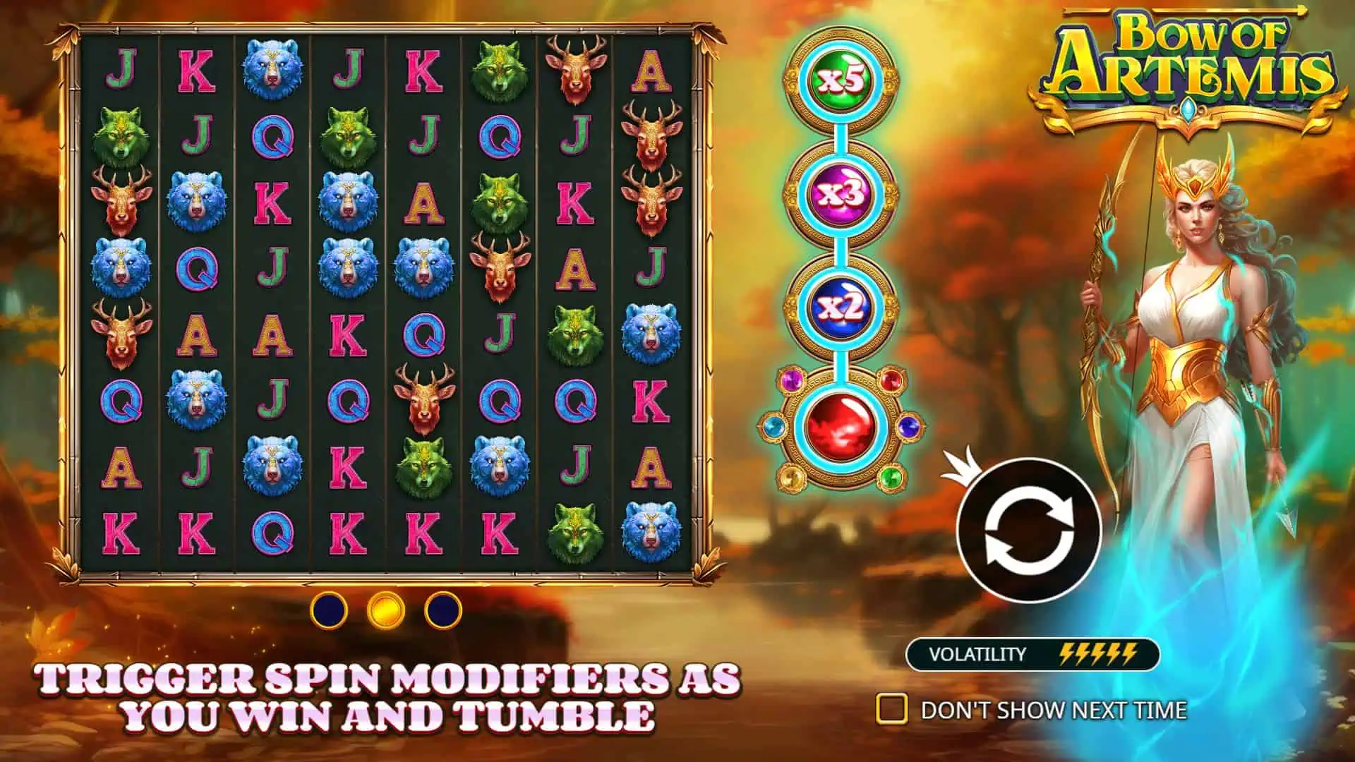 Bow of Artemis Cluster Pays slot intro screen