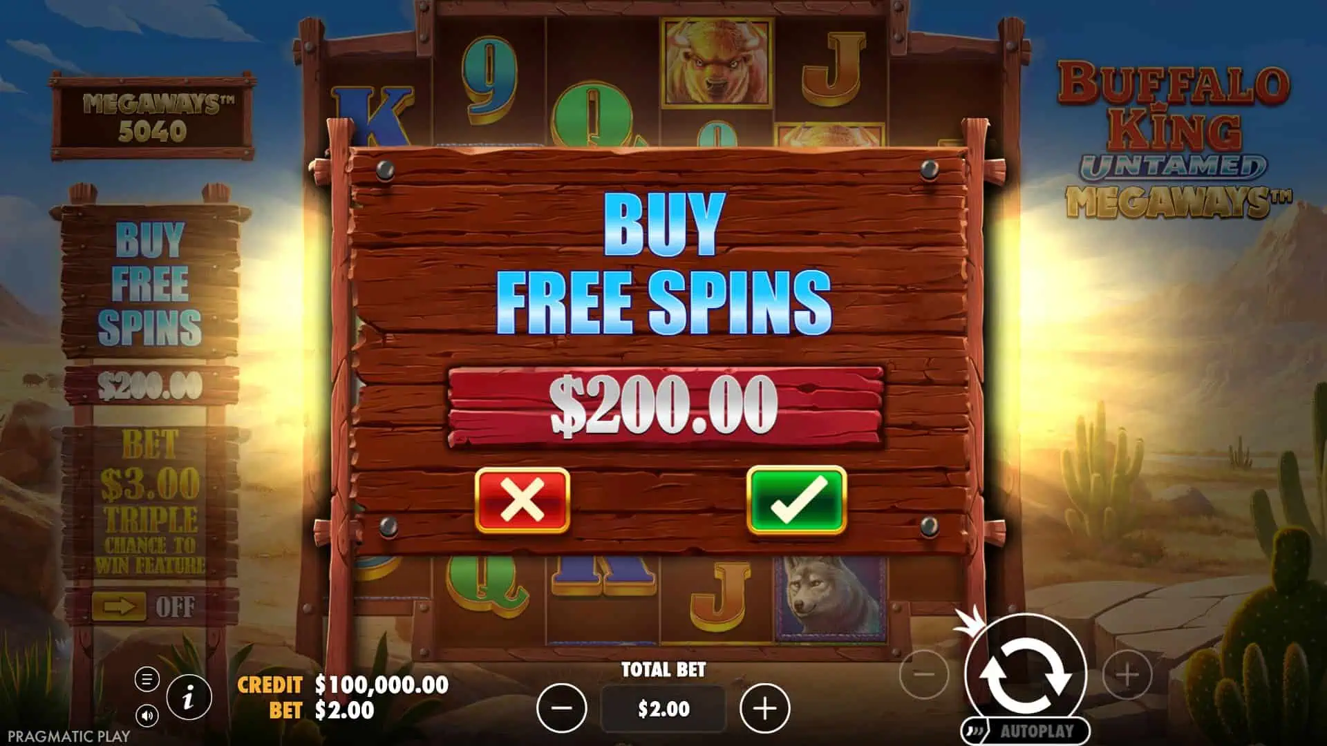 Buffalo King Untamed Megaways bonus buy menu
