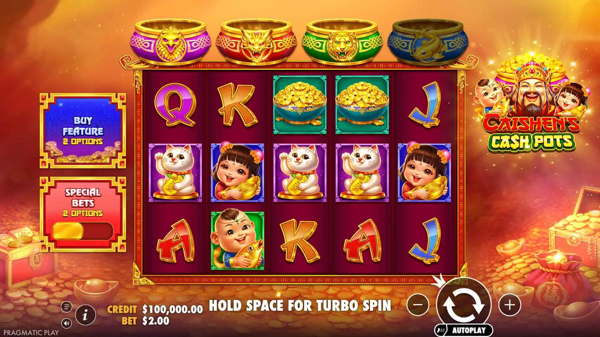 Caishen's Cash Pots slot gameplay reels