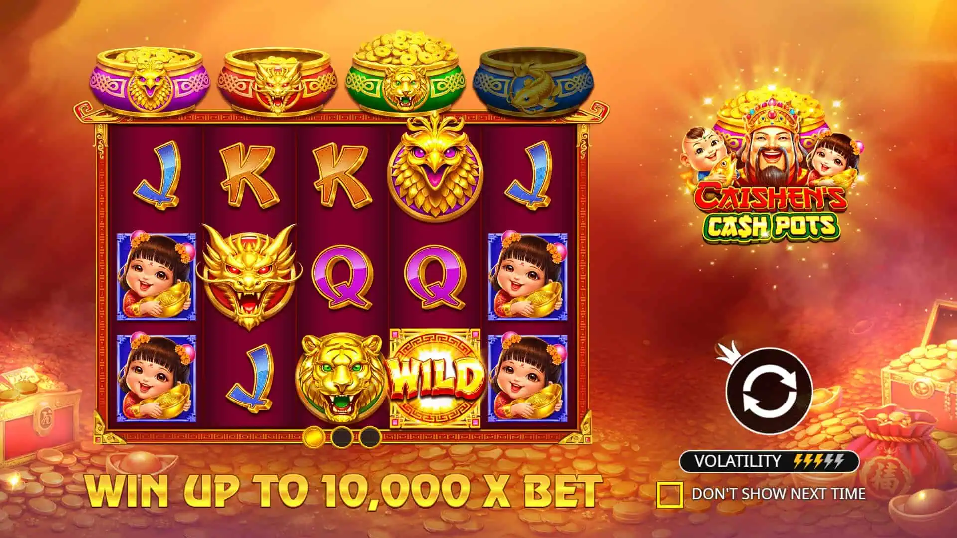 Caishen's Cash Pots slot intro screen
