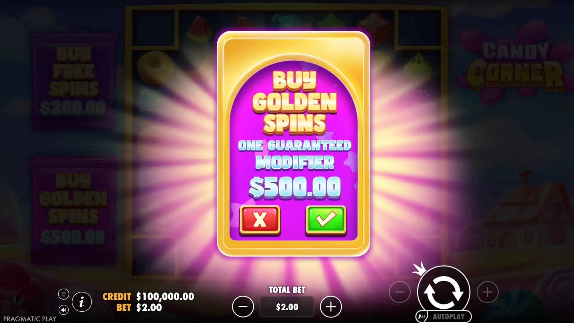 Candy Corner bonus buy menu