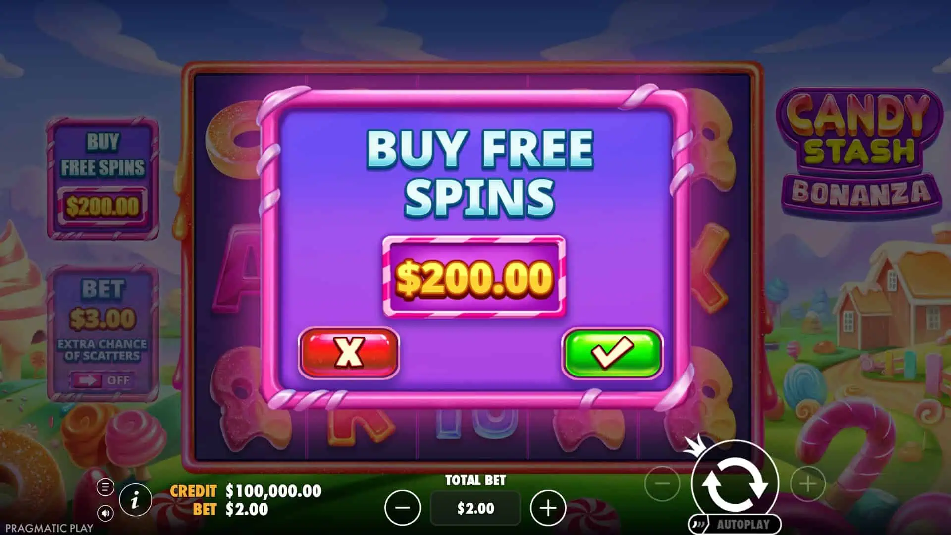 Candy Stash Bonanza bonus buy menu