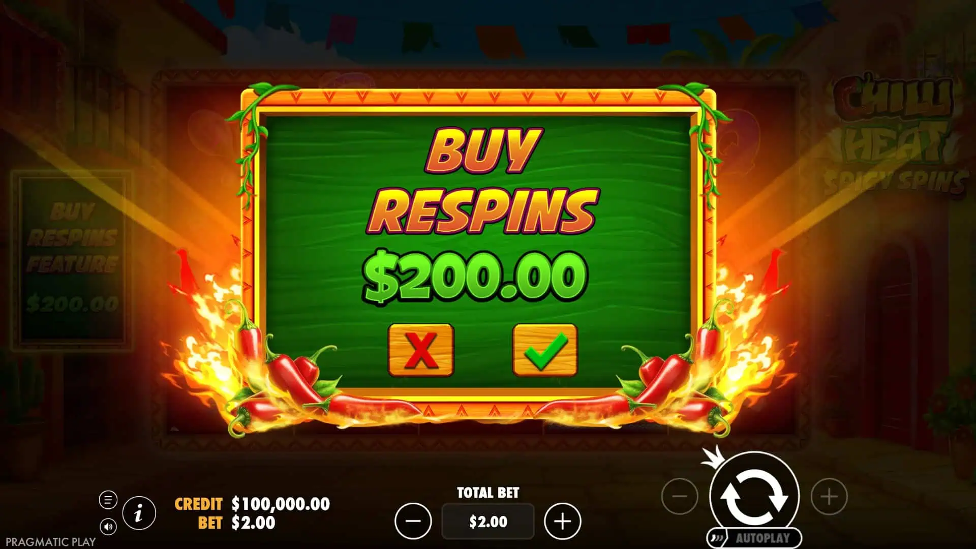 Chilli Heat Spicy Spins bonus buy menu