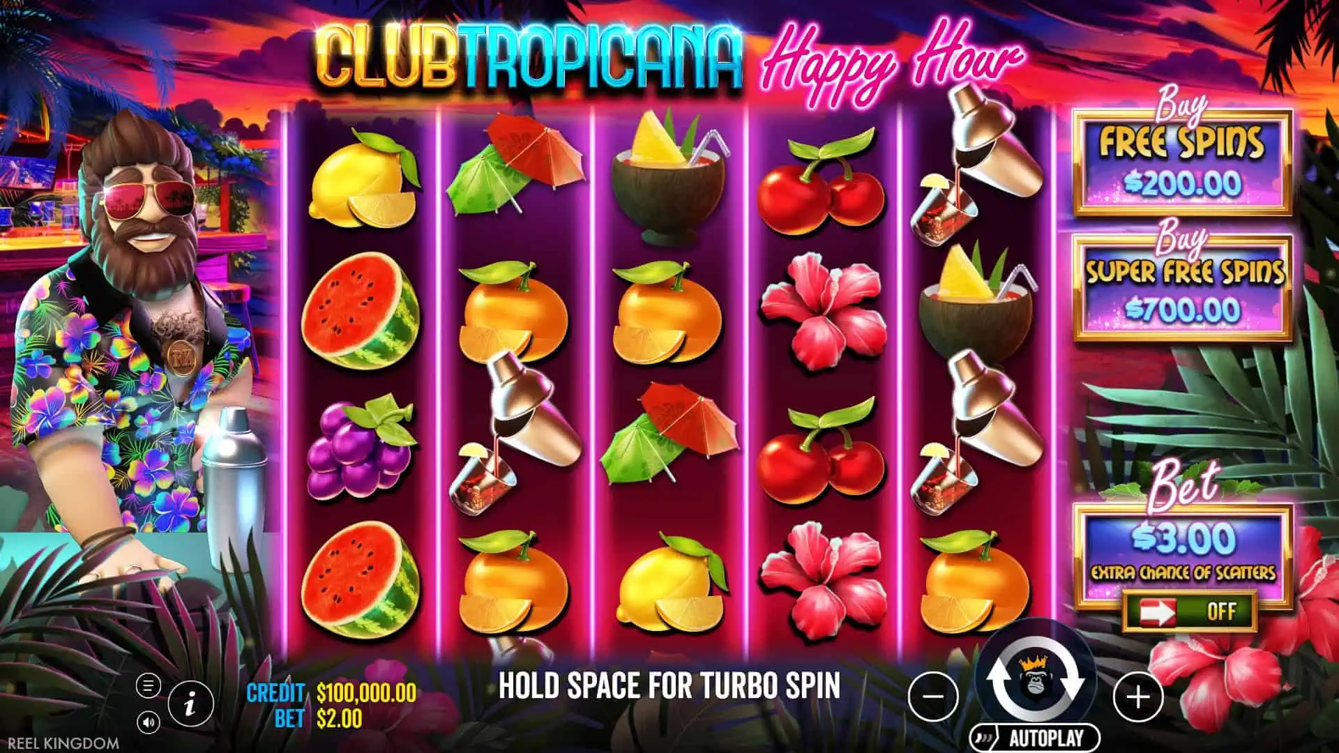 Club Tropicana Happy Hour slot gameplay reels