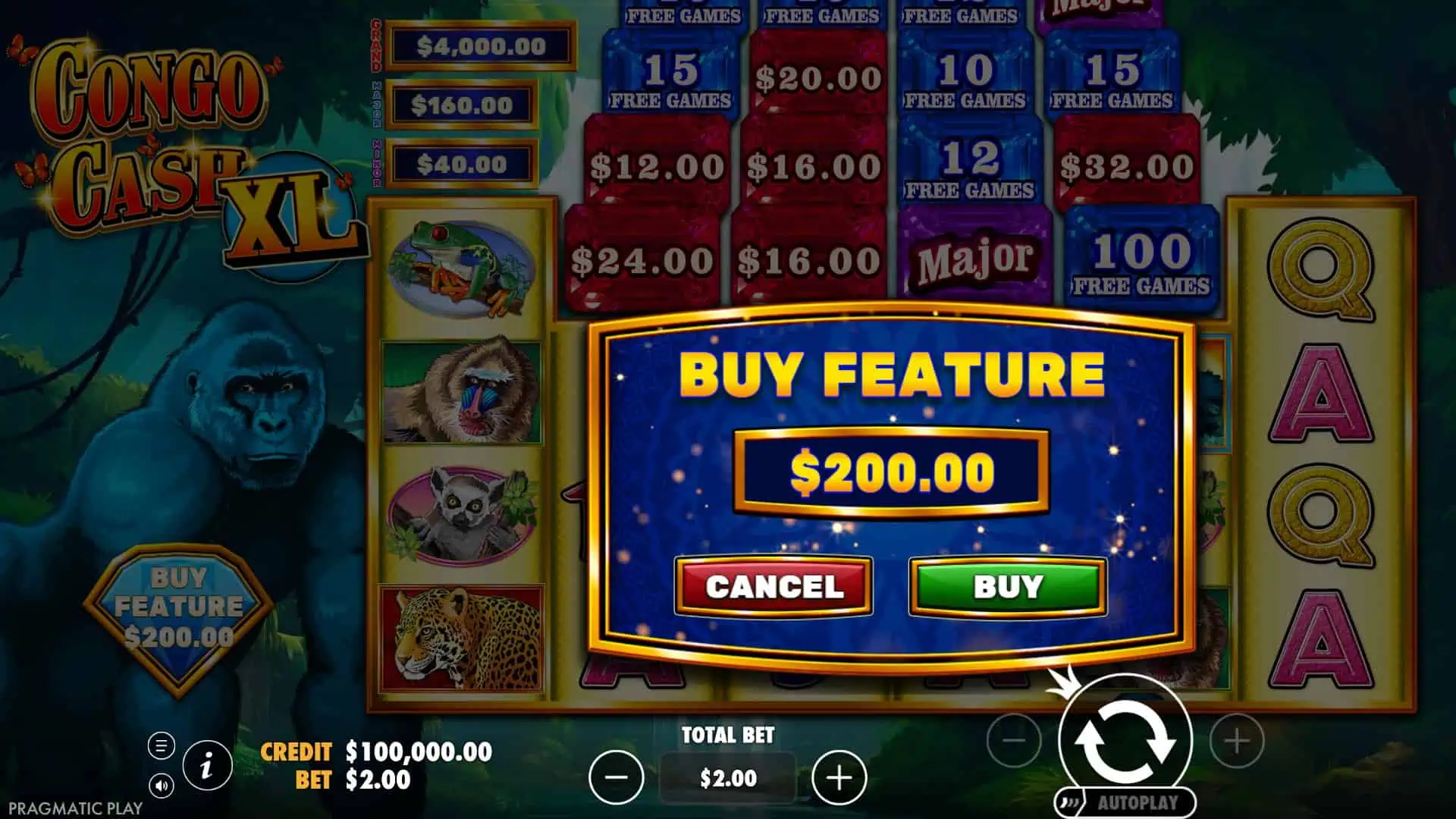 Congo Cash XL bonus buy menu