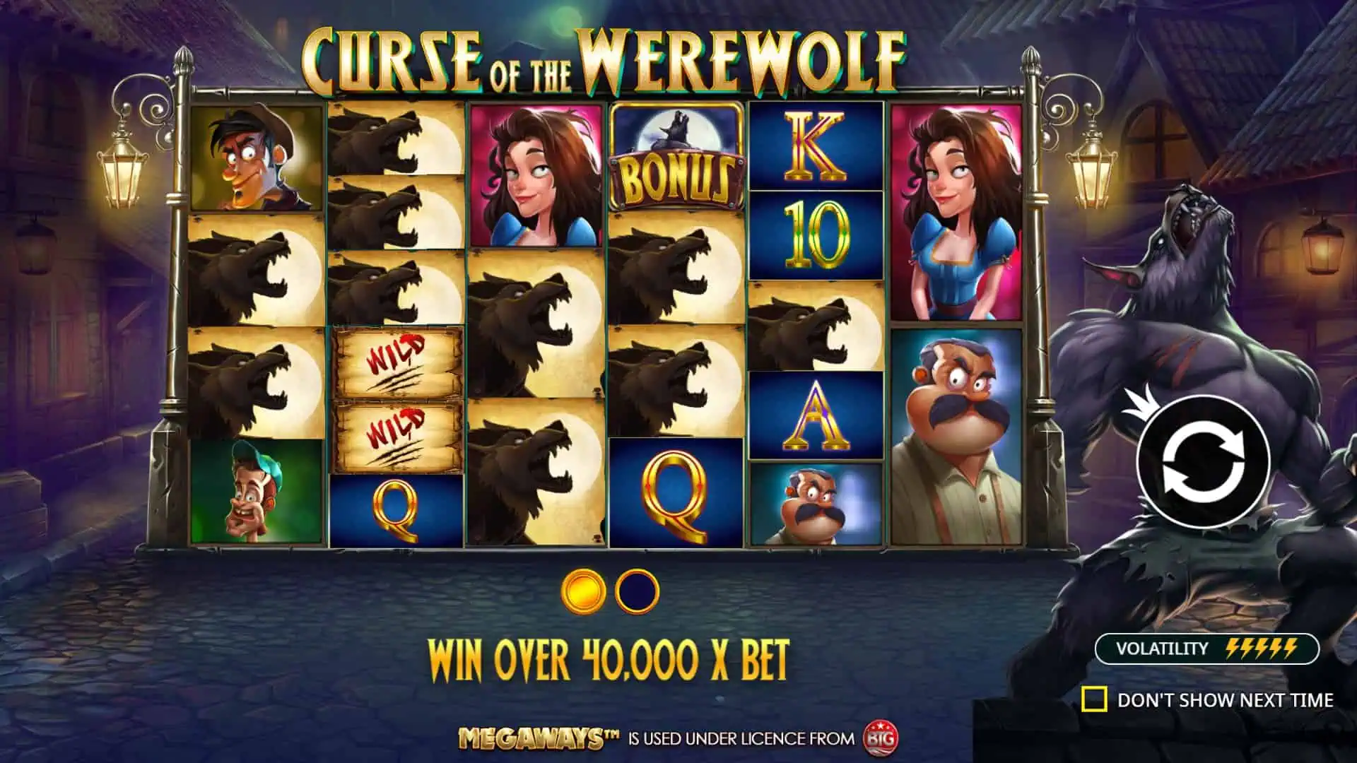 Curse of the Werewolf Megaways slot intro screen
