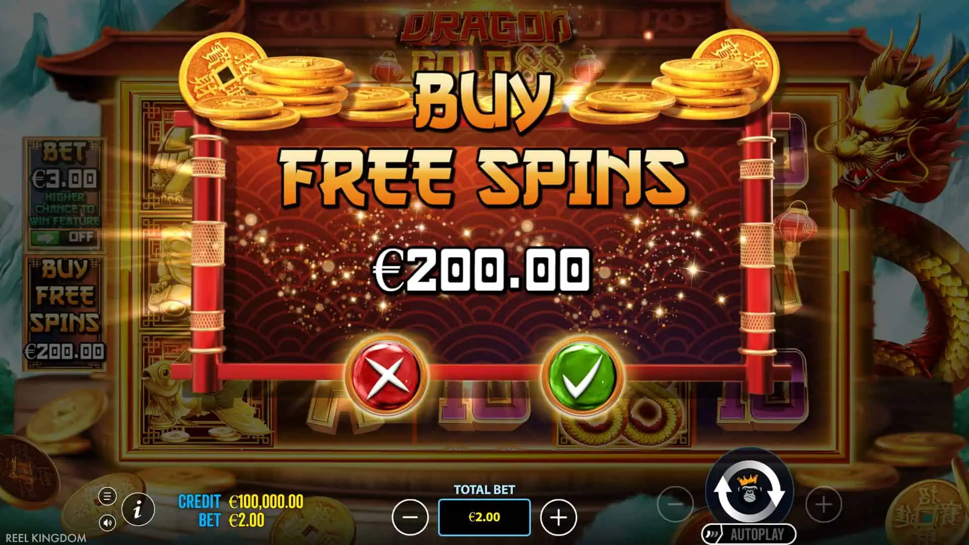 Dragon Gold 88 bonus buy menu