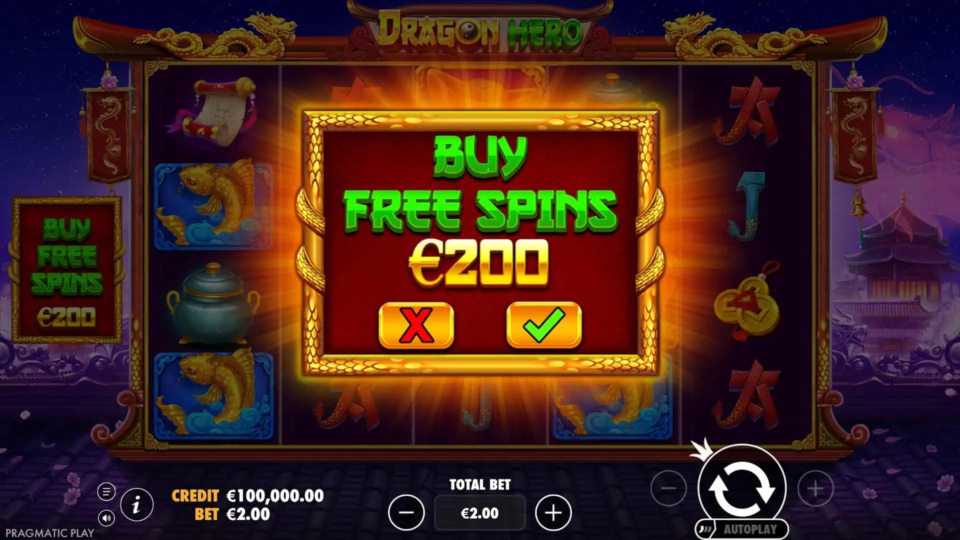 Dragon Hero bonus buy menu