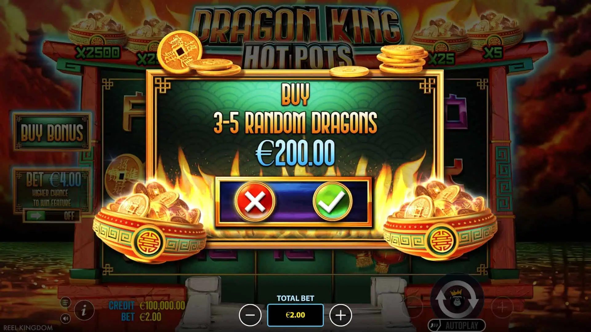 Dragon King Hot Pots bonus buy menu
