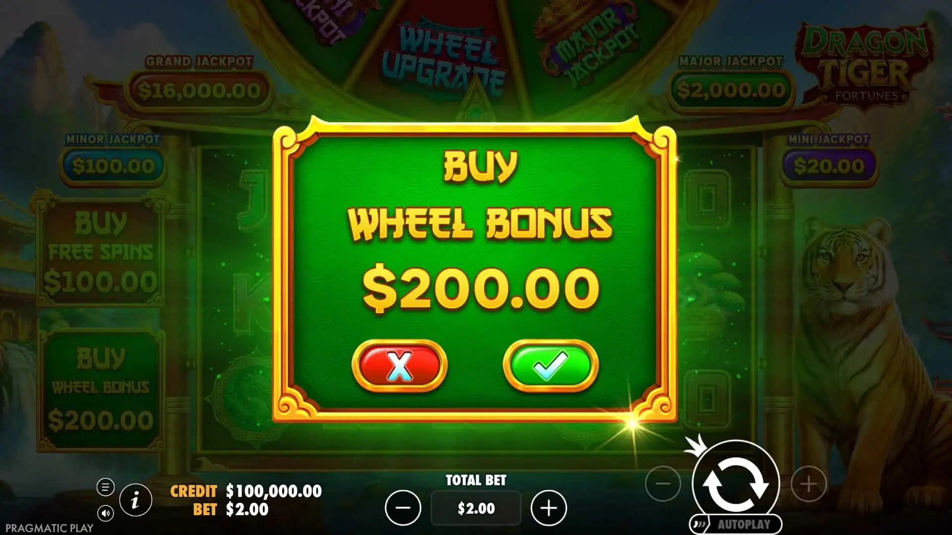 Dragon Tiger Fortunes bonus buy menu