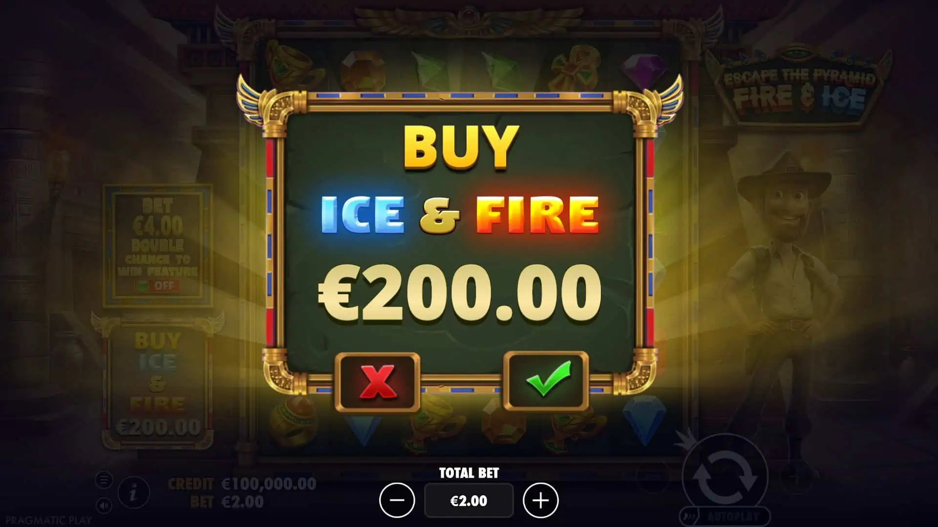 Escape the Pyramid Fire & Ice bonus buy menu
