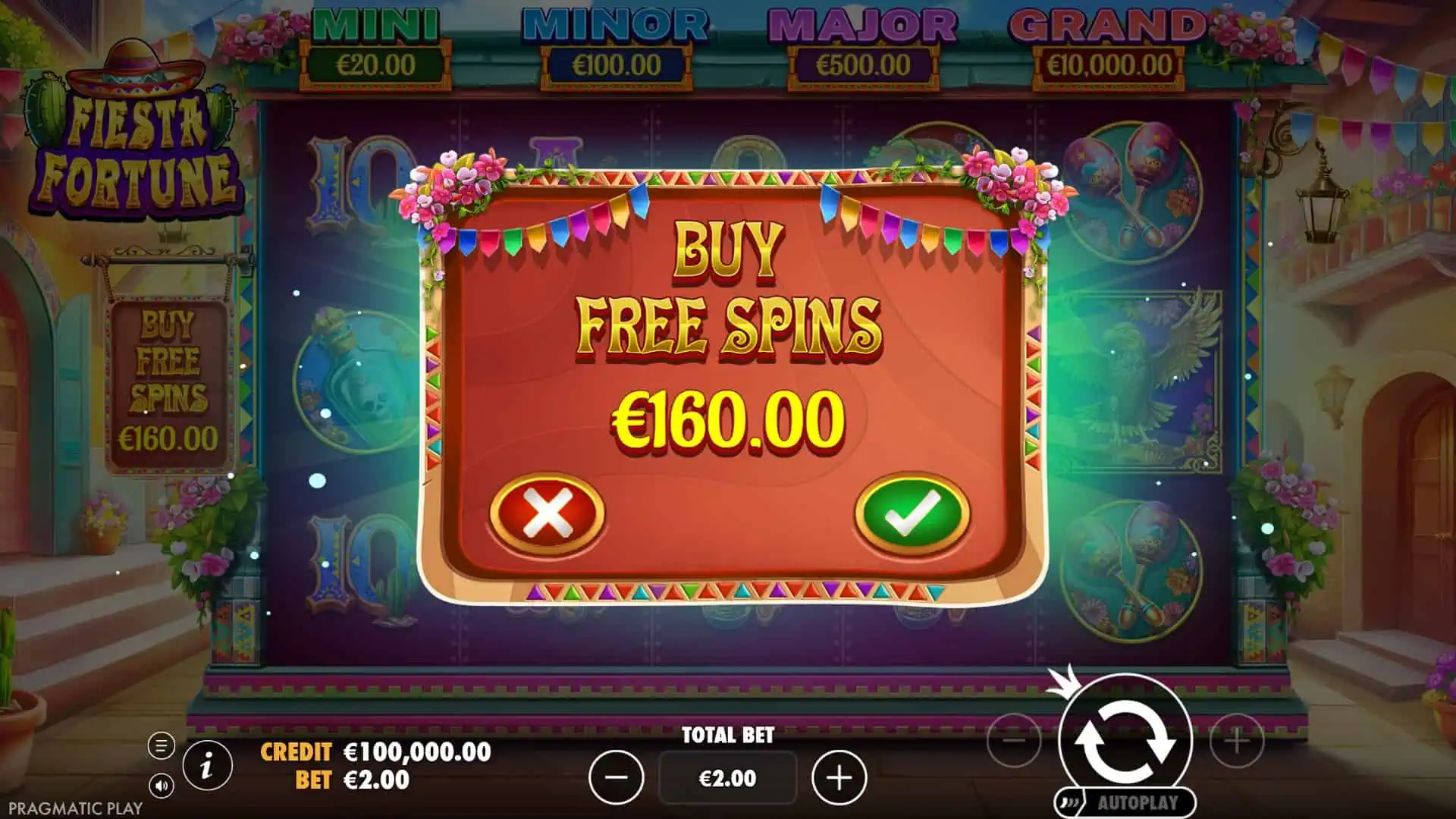 Fiesta Fortune bonus buy menu