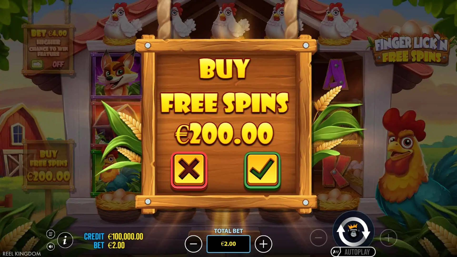 Finger Lick'n Free Spins bonus buy menu