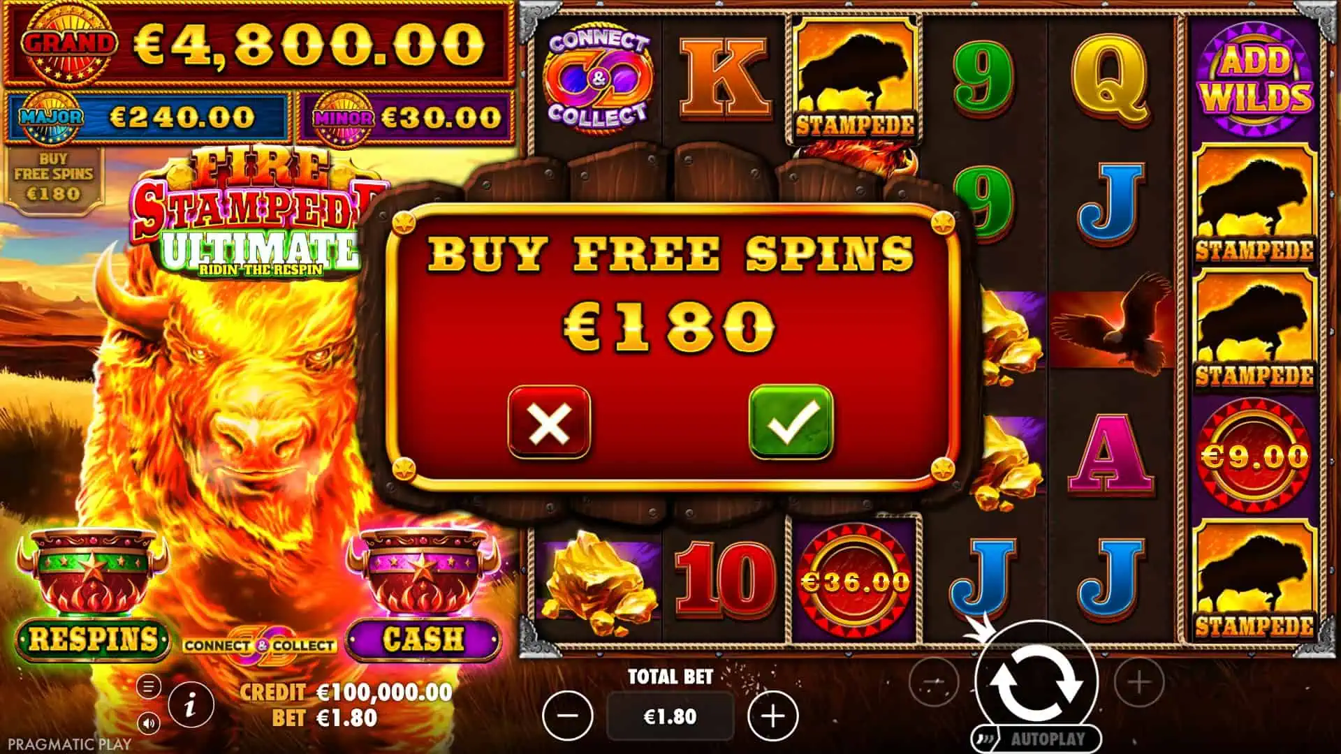 Fire Stampede Ultimate bonus buy menu