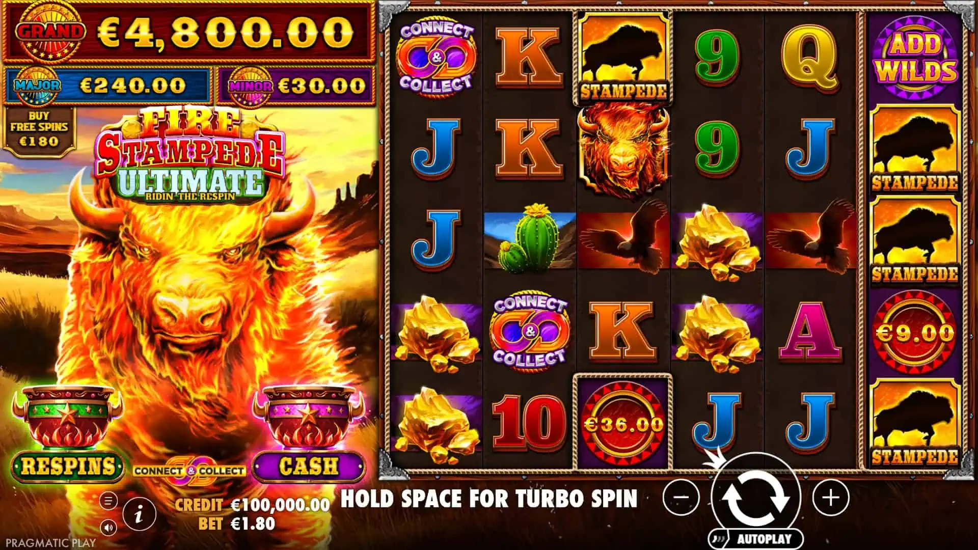 Fire Stampede Ultimate slot gameplay reels