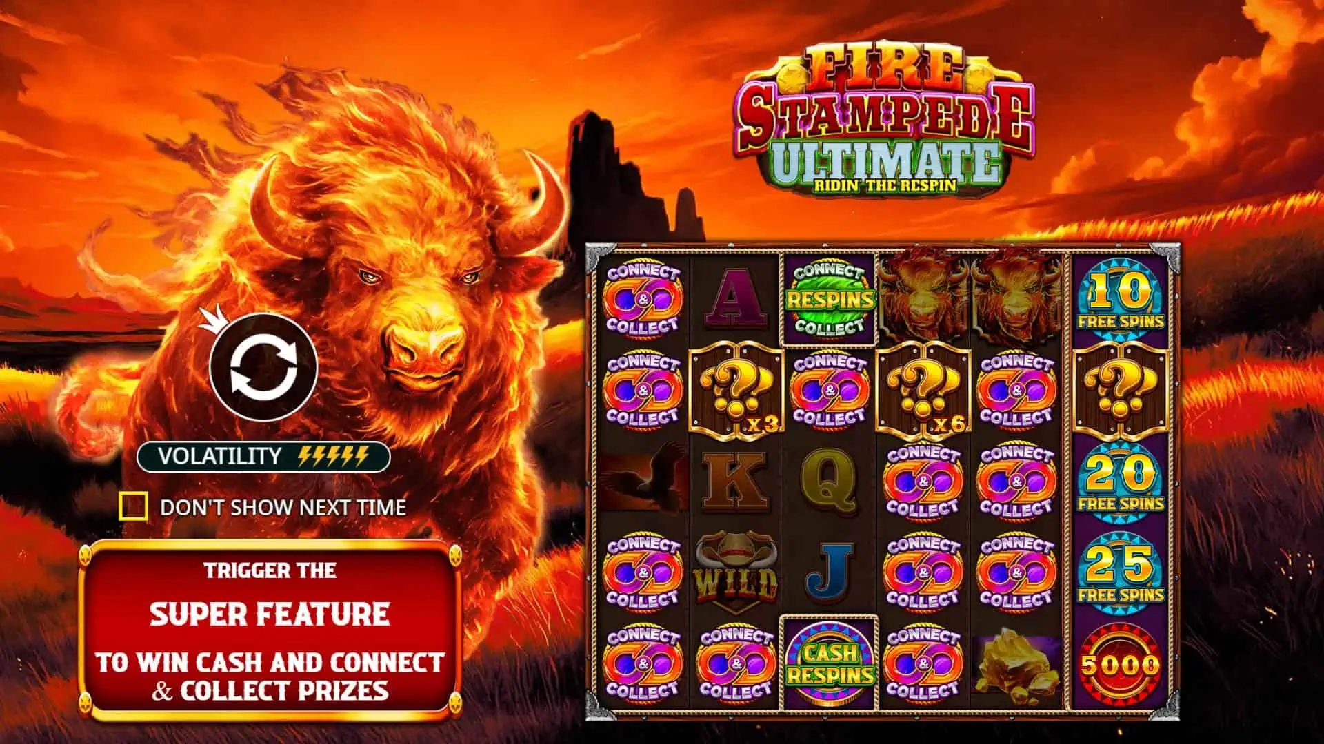 Fire Stampede Ultimate slot intro screen