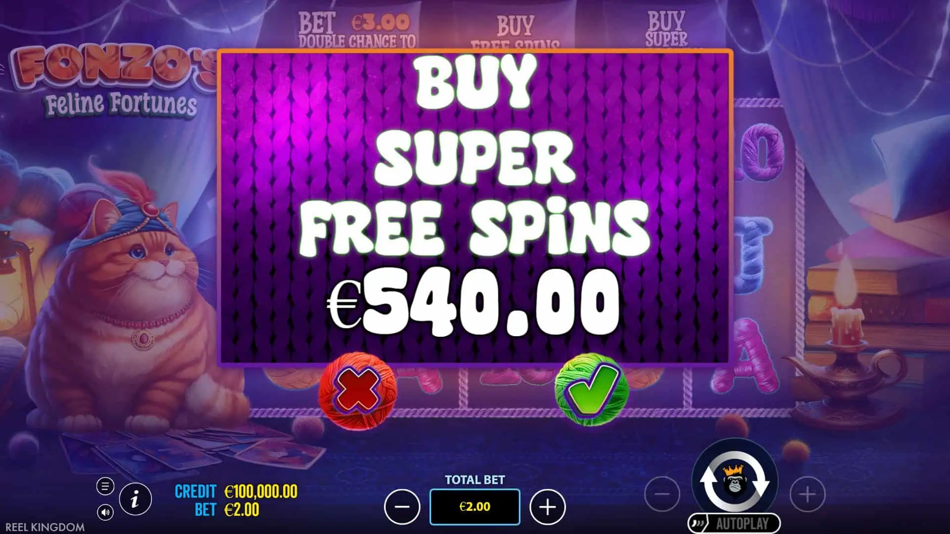 Fonzo&rsquo;s Feline Fortunes bonus buy menu