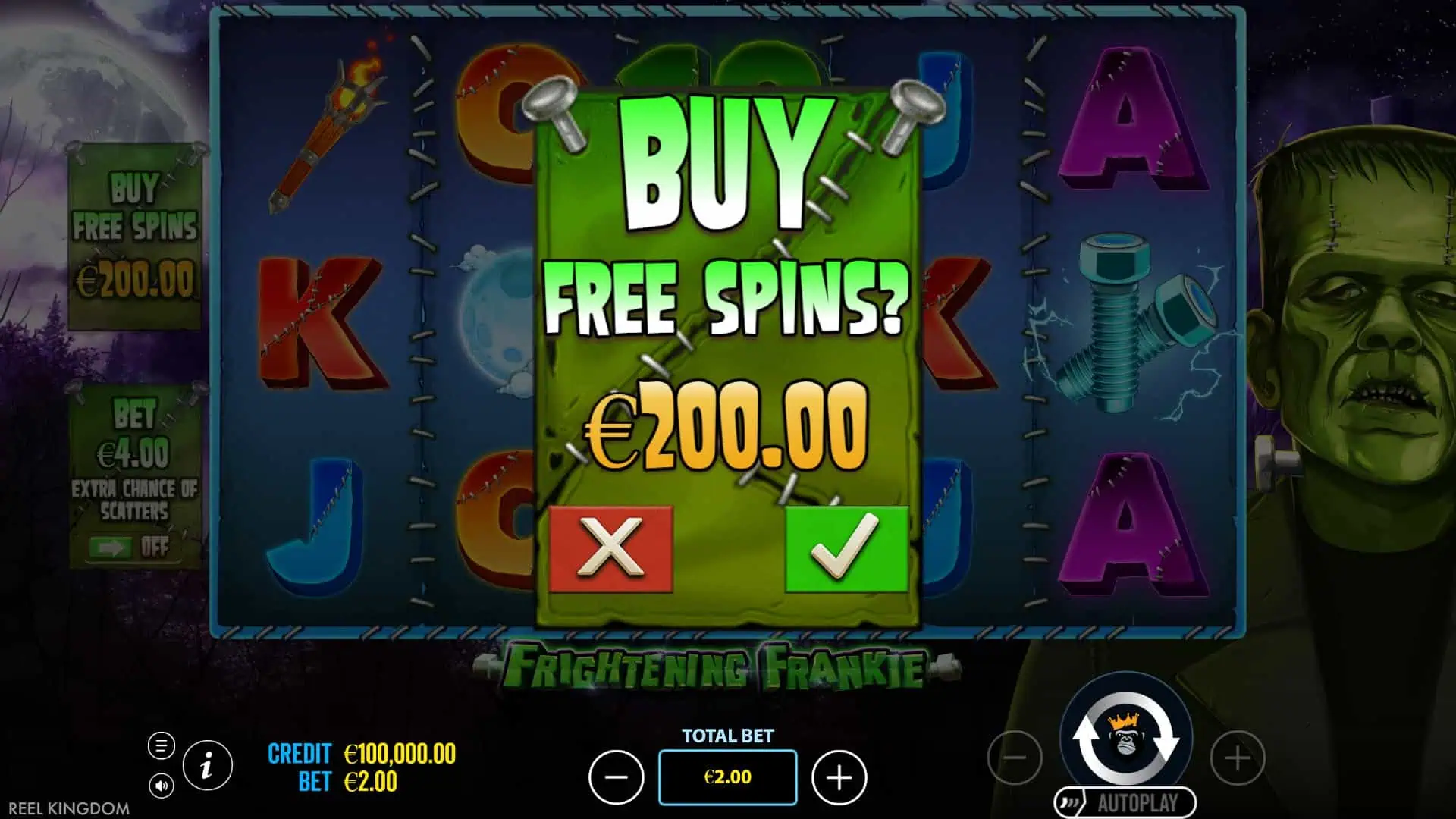 Frightening Frankie bonus buy menu