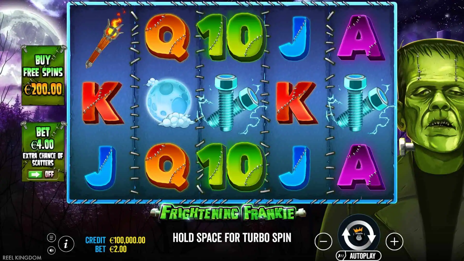 Frightening Frankie slot gameplay reels
