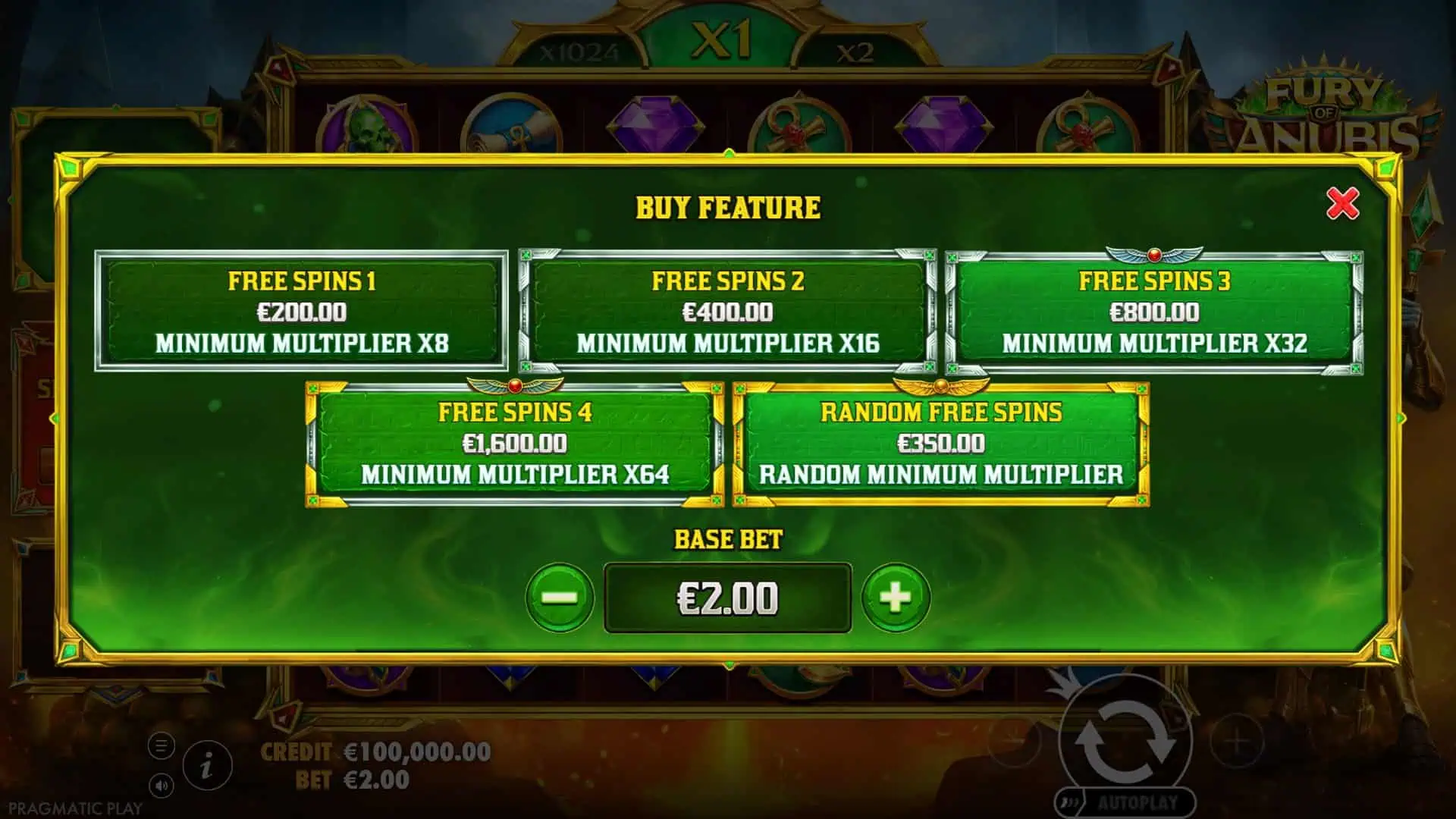 Fury of Anubis bonus buy menu