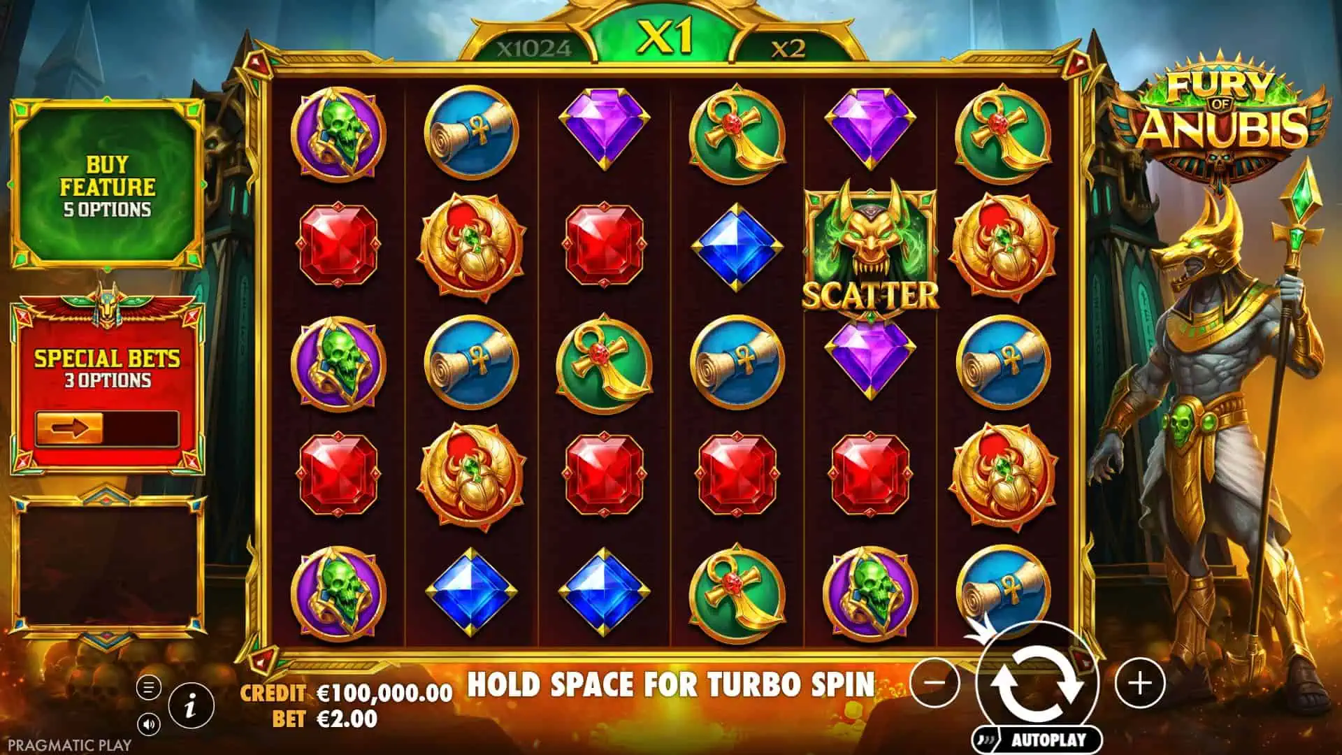 Fury of Anubis slot gameplay reels