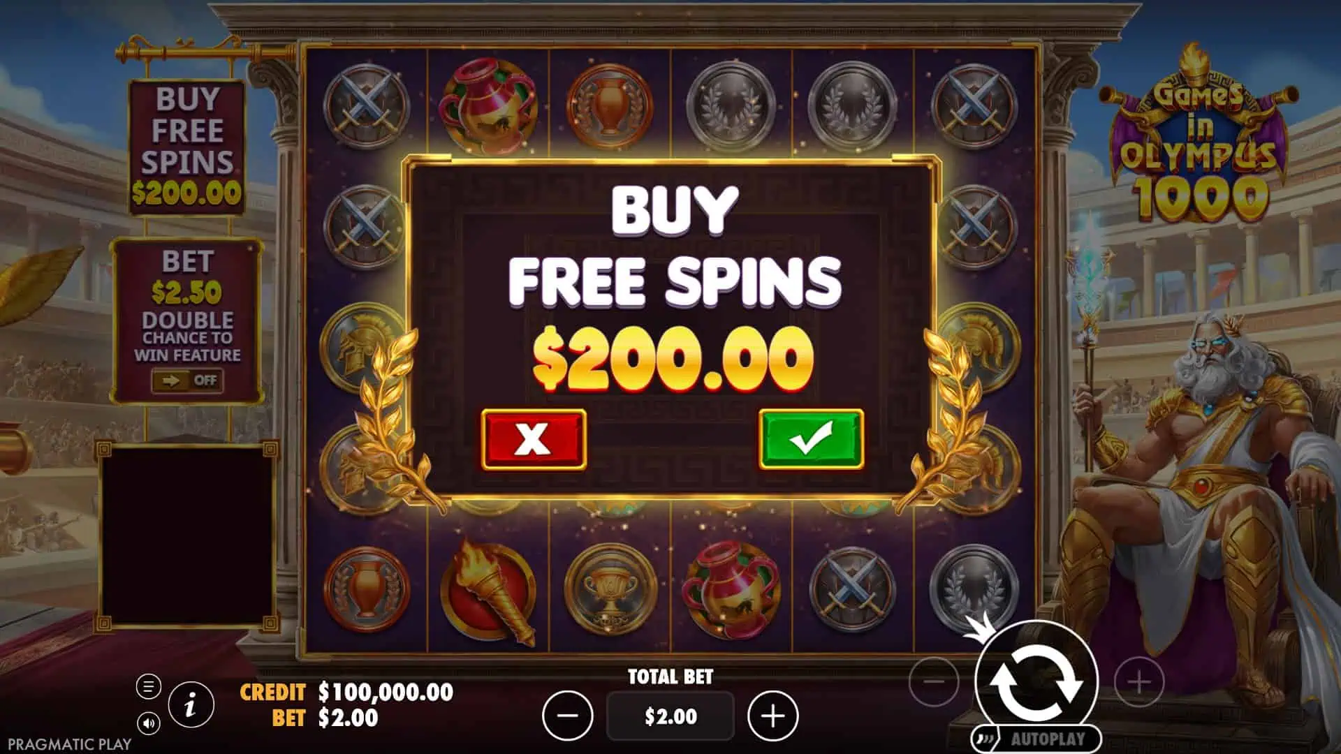 Games in Olympus 1000 bonus buy menu