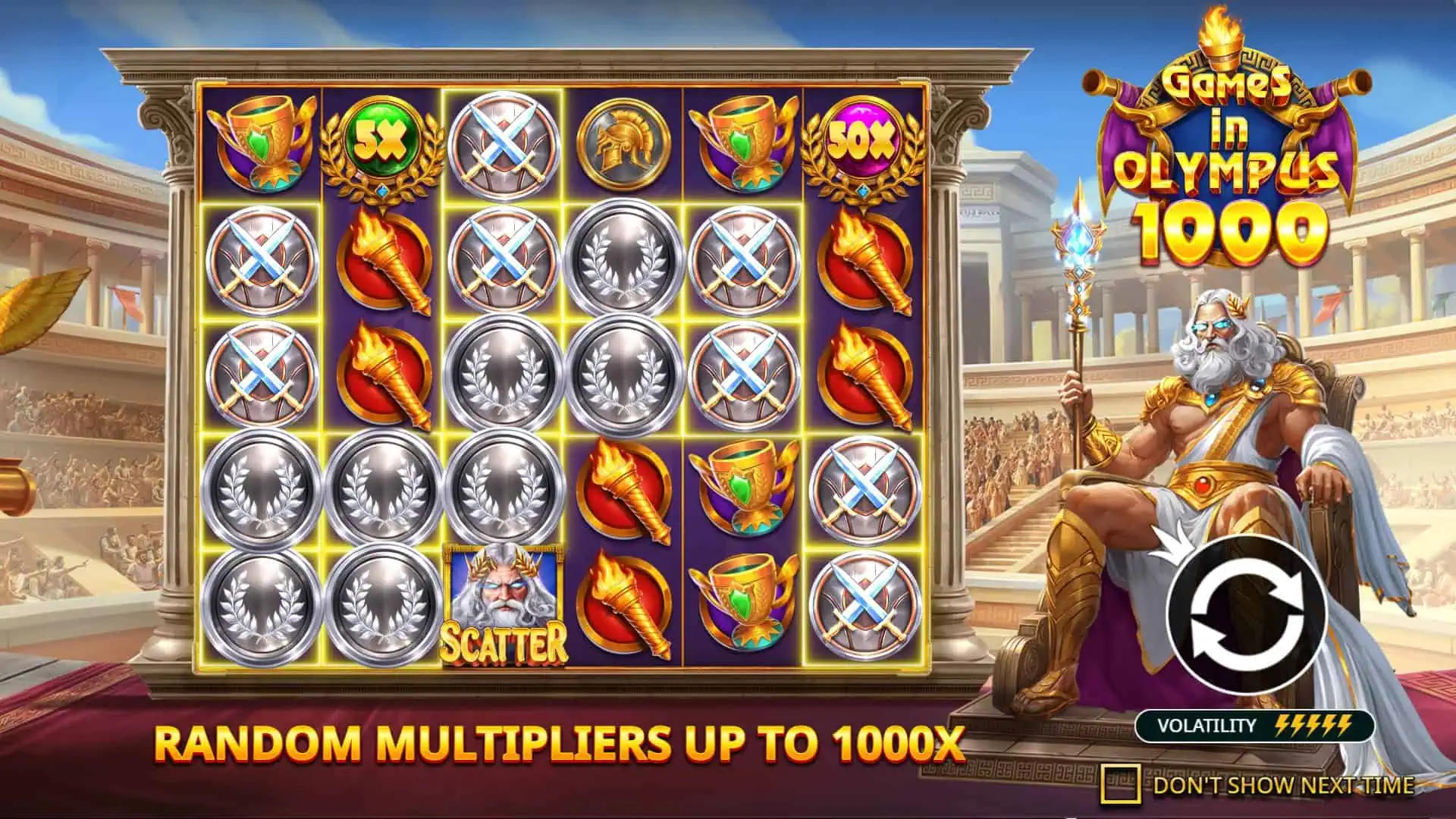 Games in Olympus 1000 slot intro screen