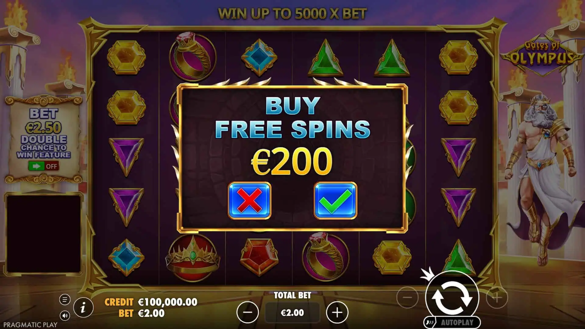 Gates of Olympus bonus buy menu